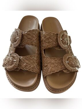 Marc Fisher Auggie Woven Leather Footbed Sandals Platform Flatform Tan Women’s 8